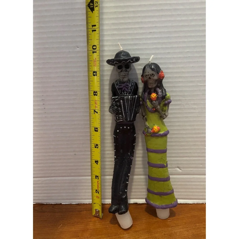 Day of the Dead Skeleton Taper Candles Set Accordion Maracas Mexican Folk Art